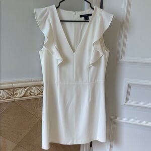 French Connection White Ruffled Sheath Mini Dress